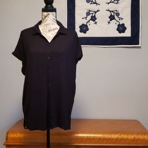 LOFT Knit Button Down Top | Black | XL